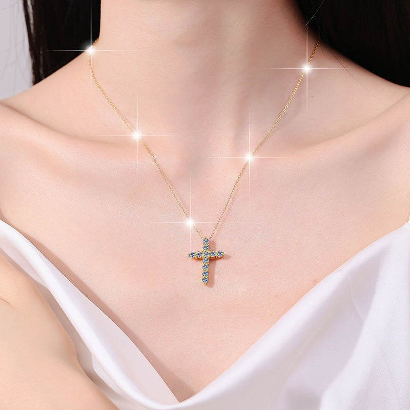 Moissanite Cross Necklace | Cross Pendant Necklace OUESTBEAUTY