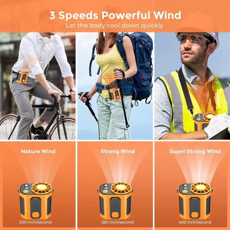 LED Light Personal Outdoor Waist Portable Rechargeable Fan