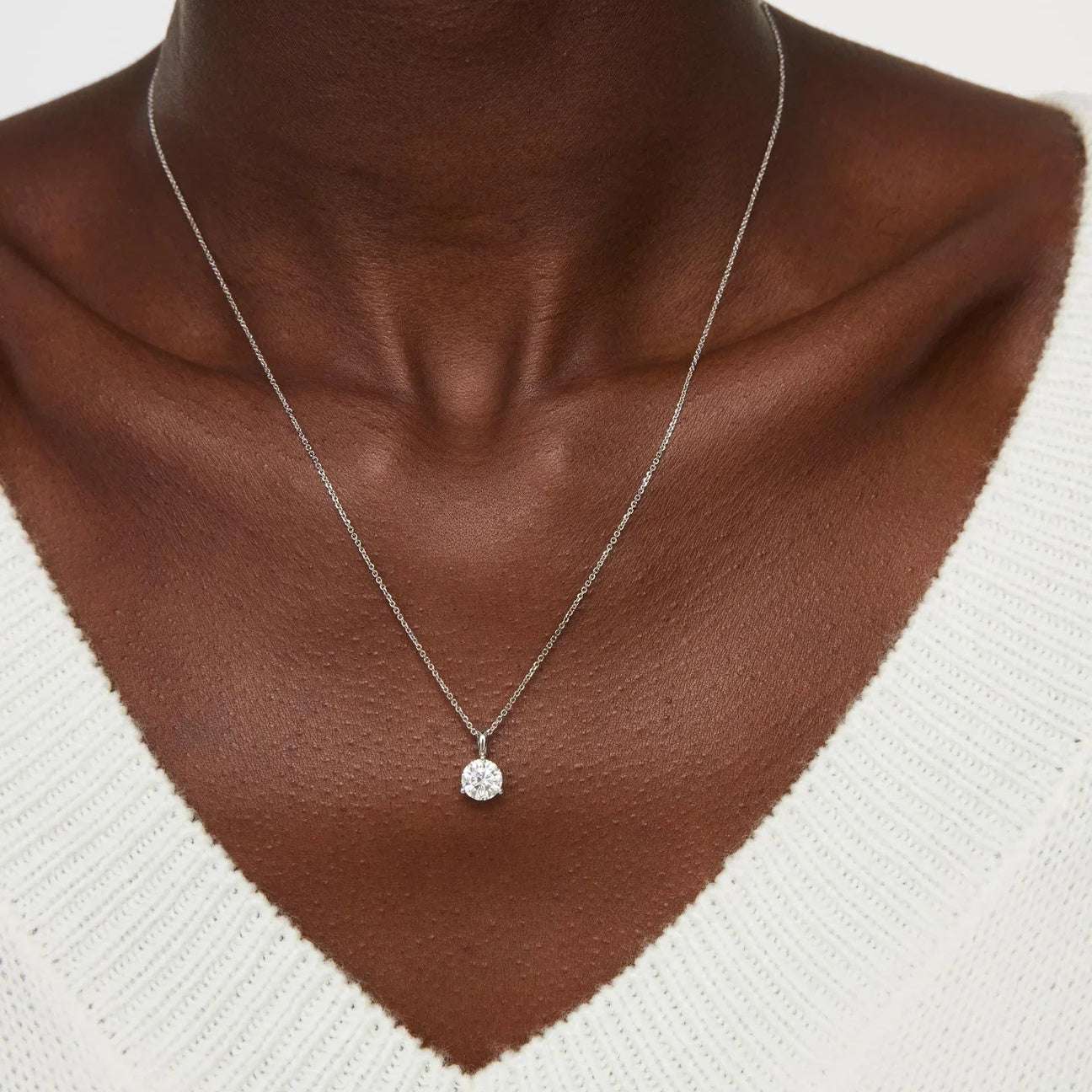 The Round Brilliant Solitaire Bale Diamond Pendant Necklace OUESTBEAUTY