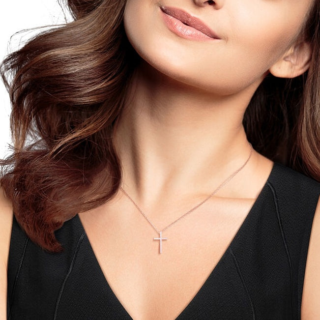 Diamond Cross Pendant in 10K Rose Gold (1/10 ct. tw.)