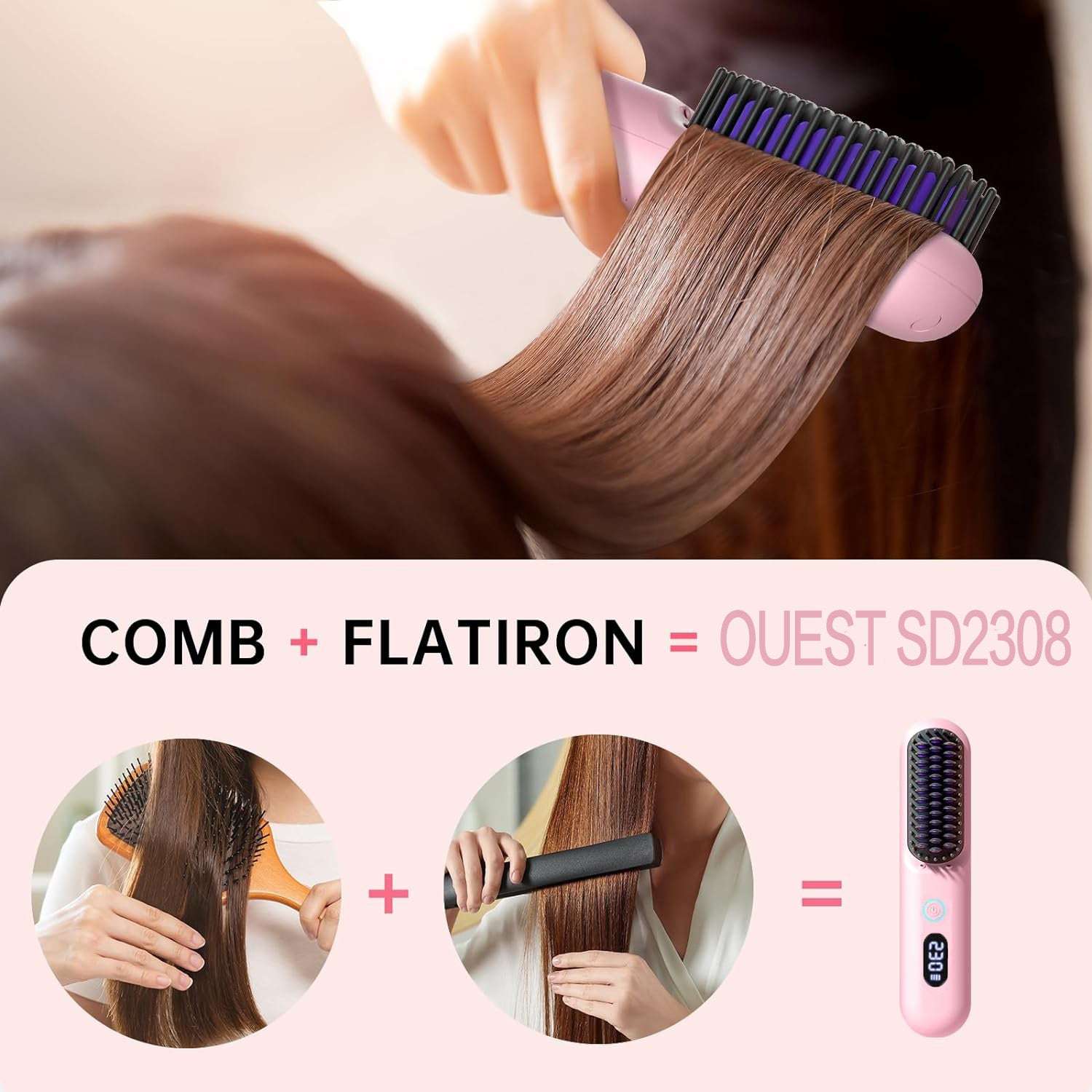 hair straightening brush-OuestBeauty